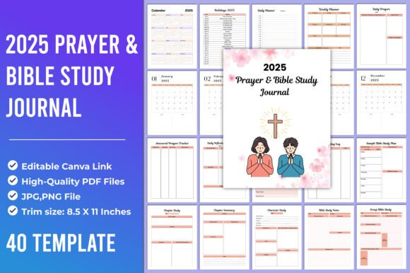 Download 2025 Prayer &amp; Bible Study Journal Canva - Premium Bundle