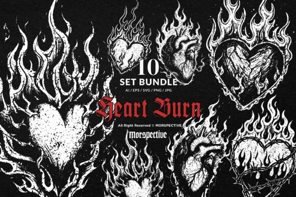Download 10 Bundle Dark Art Heart Burn Fire Flame - Flame Collection