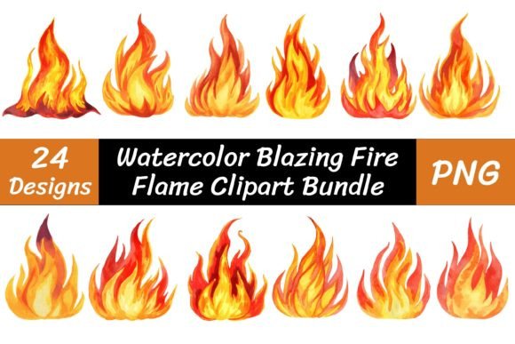 Download Watercolor Blazing Fire Flame Clipart - Flame Collection