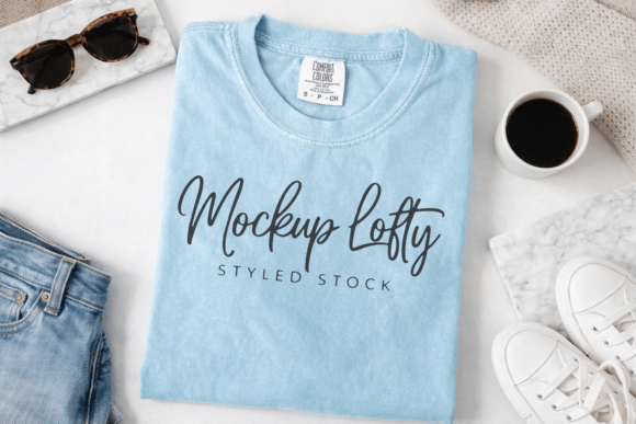Download C1717 Chambray Flat Lay T-shirt Mockup - Premium Resources