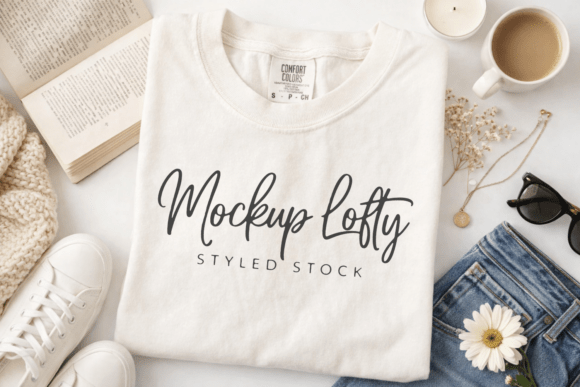 Download C1717 Ivory Flat Lay T-shirt Mockup - Shirt mockup Collection